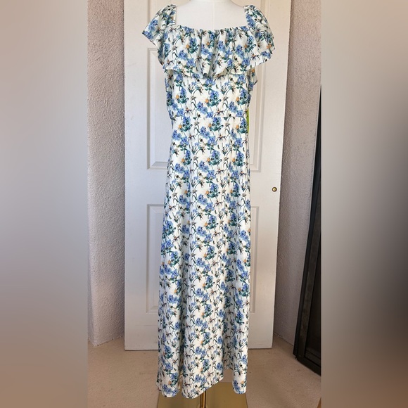 Sam Edelman Ivory Floral Ruffle Neck Maxi Dress Size‎ 1X - Picture 1 of 14